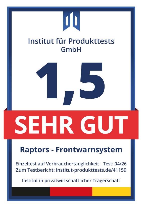Testsiegel Raptors Frontwarnsystem – Note 1,5 Sehr gut