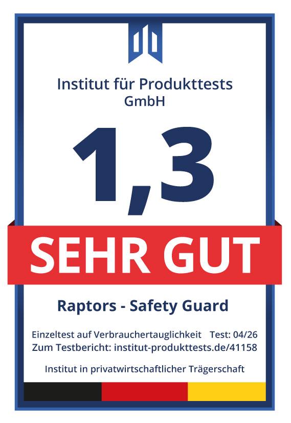 Testsiegel Raptors Safe Guard – Note 1,3 Sehr gut